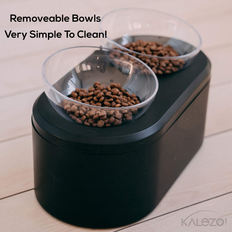 KALOZOI Premium Double Cat & Dog Bowls With Storage, Healthiest Posture, Anti-Vomiting, Raised 15° Tilted Platform, Food and Water Bowls For Cats and Small Dogs, Black - PawsPlanet Australia