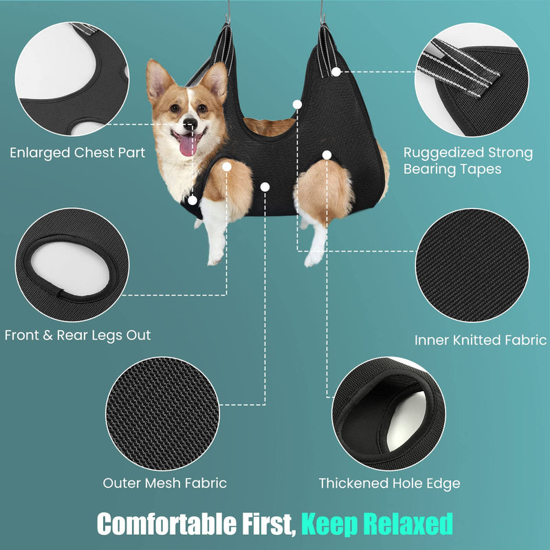 VavoPaw Dog Grooming Hammock, Dog Nail Grinder Trimming Toenail Clippers, Durable Dog Cat Pet Sling Holder Harness Helper for Grooming, Claw Care, Pet Supplies Kit, Pet Stuff Helper, Pet Comb Small Black - PawsPlanet Australia