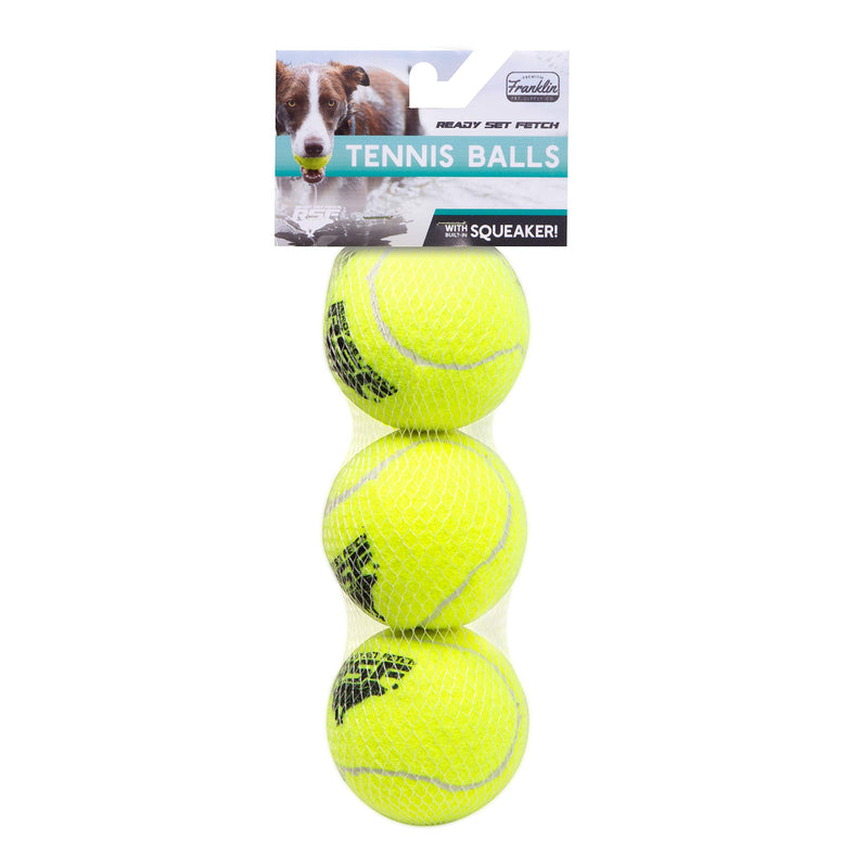 Franklin Pet Supply Ready Set Fetch Squeak Tennis Balls Dog Toy Squeaks When Squeezed - 3 Pack - for Small -Medium- Large Dogs- Dog Balls - Squeaker Noise - PawsPlanet Australia