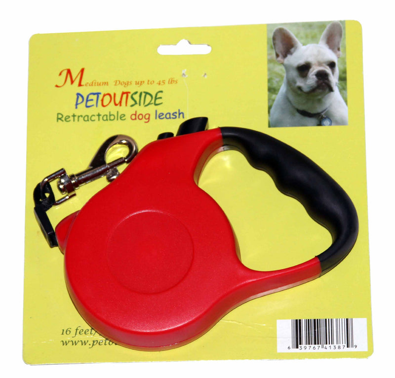 [Australia] - Retractable Dog Leash, 2 Release Stop Buttons, 16ft Belt, Abs, up to 45 Lbs, Red 