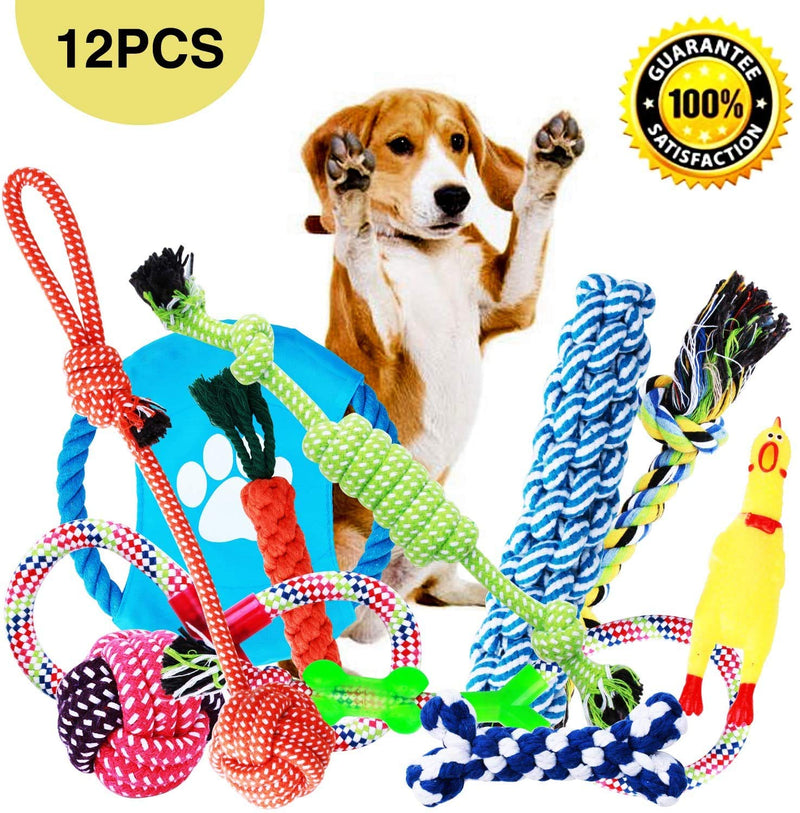 Parner Dog Rope Toys, 12 Set Puppy Chew Toy Durable Teeth Cleaning for Small Medium Large Dog Cotton Squeak Interactive Toys - PawsPlanet Australia