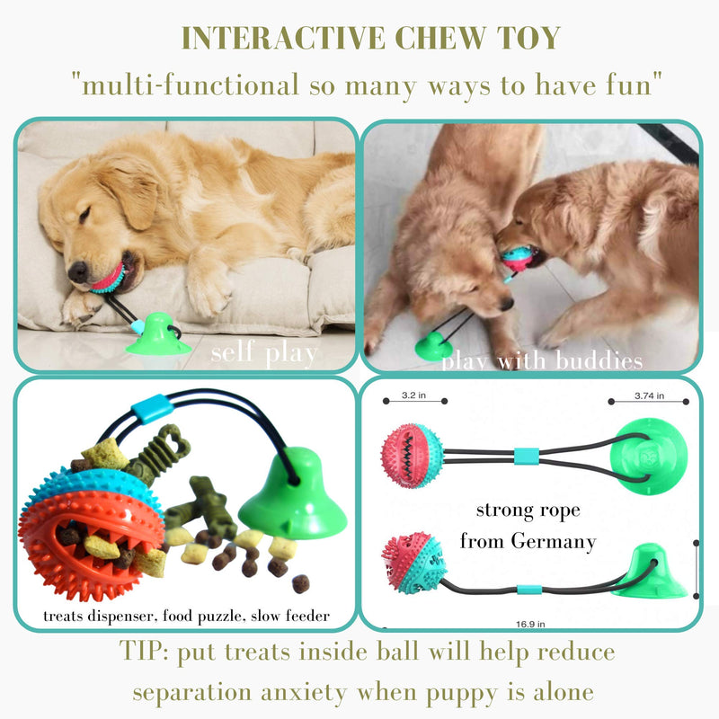 Dog Chew Toy for Aggressive Chewers, Interactive Rope Ball with Strong Suction Cup (Spring Green) Spring Green - PawsPlanet Australia