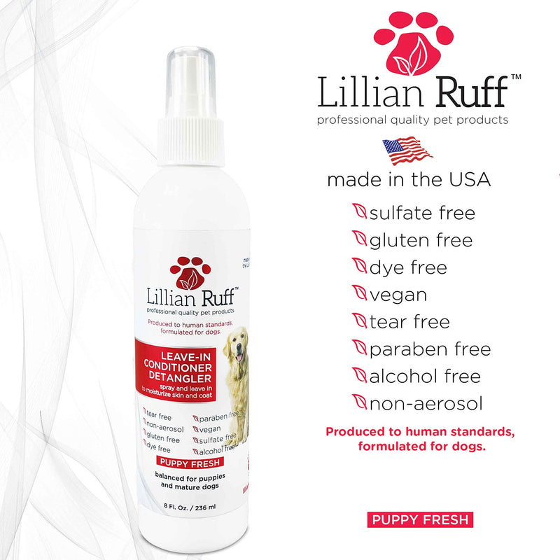 [Australia] - Lillian Ruff - Pet Dog Leave in Conditioner & Detangler Treatment Spray - Safe for Cats - Moisturizer for Normal, Dry & Sensitive Skin - Made in The USA 8 Ounce 