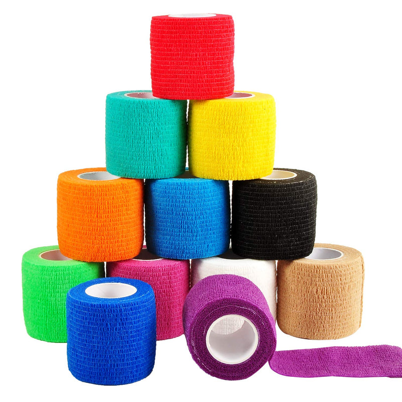 Berolle 12 Rolls 60 Yards Pet Vet Wrap Cohesive Bandages Self Adhesive Bandage Non-woven Elastic Sports Bandages for Wrist and Ankle Sprains Swelling - PawsPlanet Australia