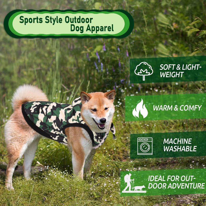 AOFITEE Fleece Dog Hoodie Coat Winter Warm Dog Jacket, Camouflage Print Pet Vest with Detachable Hood, Outdoor Windproof Cold Weather Dog Apparel Camo Padded Clothes for Small Medium Large Dogs Green Camouflage - PawsPlanet Australia