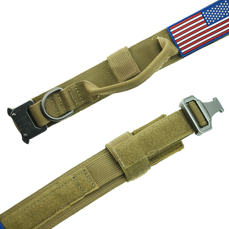 KUSSONLI Personalized Tactical Dog Collar Metal Buckle Adjustable,Double-Layer Military Specification Nylon Thickened Handle,Pet Collars for Medium Large Dogs,American Flag,Brown,M M-1.5"x(15"-18.5") Brown - PawsPlanet Australia