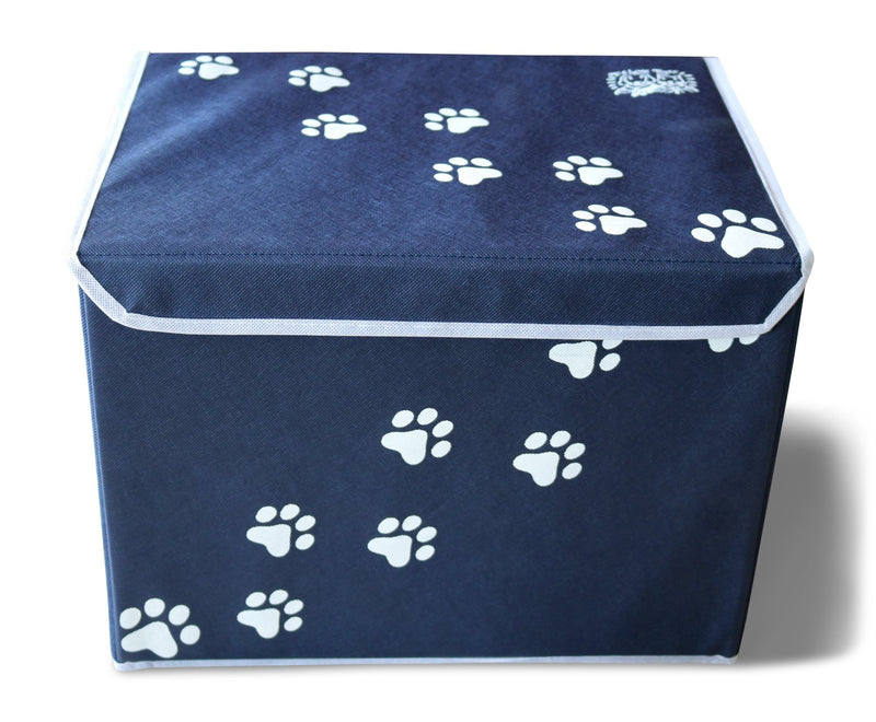 Feline Ruff Large Dog Toys Storage Box. 16" x 12" inch Pet Toy Storage Basket with Lid. Perfect Collapsible Canvas Bin for Cat Toys and Accessories Too! Blue - PawsPlanet Australia