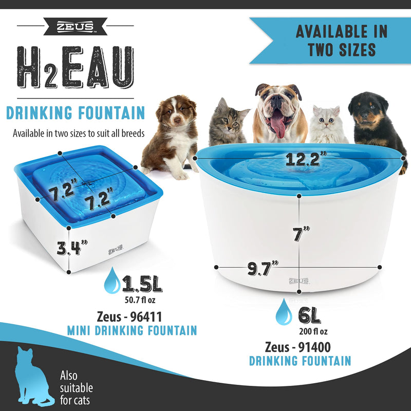 Zeus Dog Mini Water Fountain for Small Dogs and Puppies, 1.5 L Mini Fountain - PawsPlanet Australia