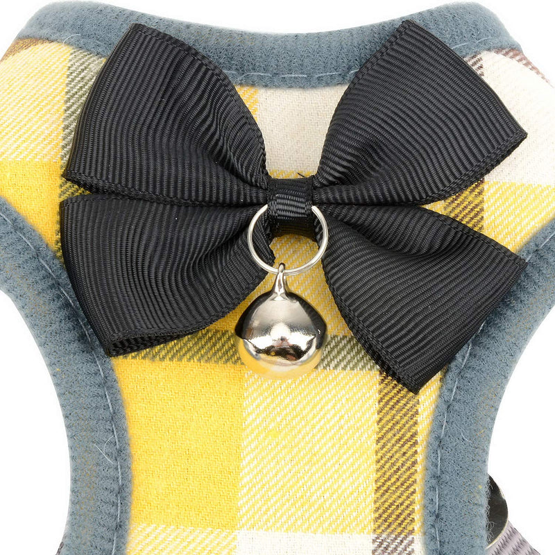 Zunea No Pull Small Dog Harness and Lead Sets Adjustable Soft Mesh Plaid Tuxedo Vest Clothes with Bowtie and Safety Bell for Puppy Chihuahua, Escape proof Cats Harnesses for Walking Yellow S S (chest:23-42cm, weight:1-3kg) yellow plaid - PawsPlanet Australia