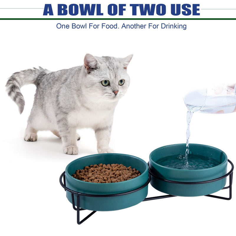 Cat Food Bowls,Elevated Cat Bowls,Raised Pet Food Water Bowls with Stand,Ceramic Pet Bowls for Cat or Dogs,12 Ounces Cat Dishes Green - PawsPlanet Australia