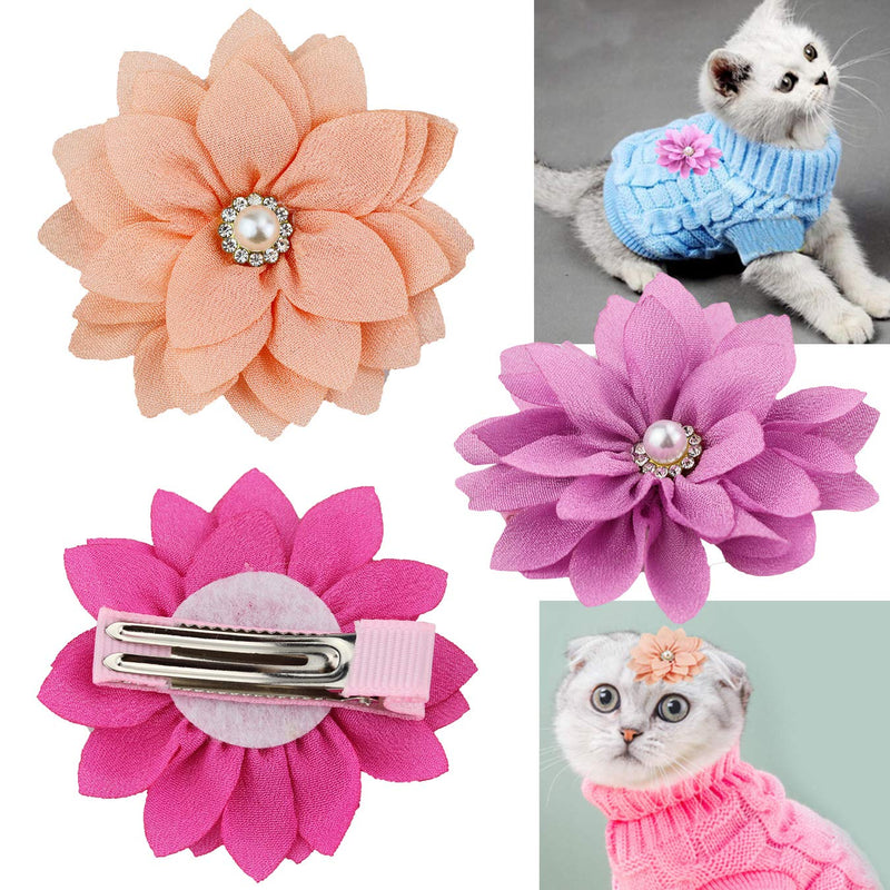 Aillion Cat Dog Sweater for Cats and Small Dogs, Warm Soft Cat Dog Turtleneck Braid Plait Knitwear with Fabric Flower Clip Decor XS Blue - PawsPlanet Australia