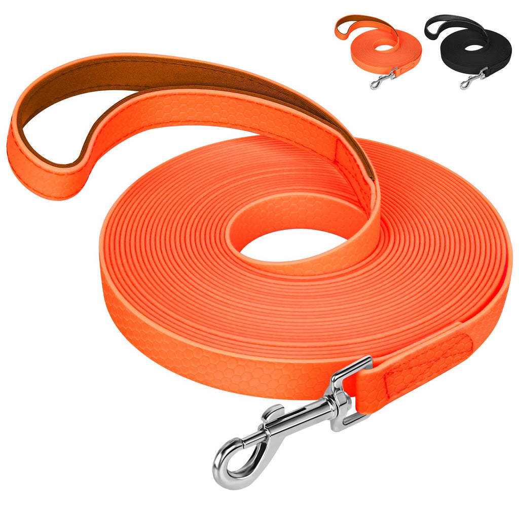 IOKHEIRA Training Lead for Dogs, Waterproof Dog Lead with Padded Handle 5m/10m/15m/20m, PVC Dog Lead with Strong Recall for Dogs, Tracking & Camping (10M, Orange) 10m - PawsPlanet Australia