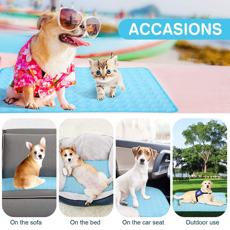 Pet Cooling Bed Mats Dog Cool Pads Washable Comfort Breathable for Dogs and Cats Indoor Outdoor, Keep Cool Ice Silk Sleeping Mat for Summer Hot Weather Large Blue - PawsPlanet Australia