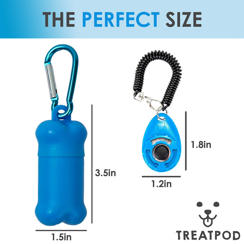 TreatPod Leash Treat Holder and Training Clickers - Portable Container and Clickers with Wrist Straps Training Bundle Blue/Black - PawsPlanet Australia