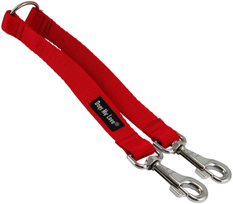 [Australia] - 10" Long Nylon 2-Way Double Dog Leash - Two Dog Coupler Red 4 Sizes Xlarge: 1" Wide 