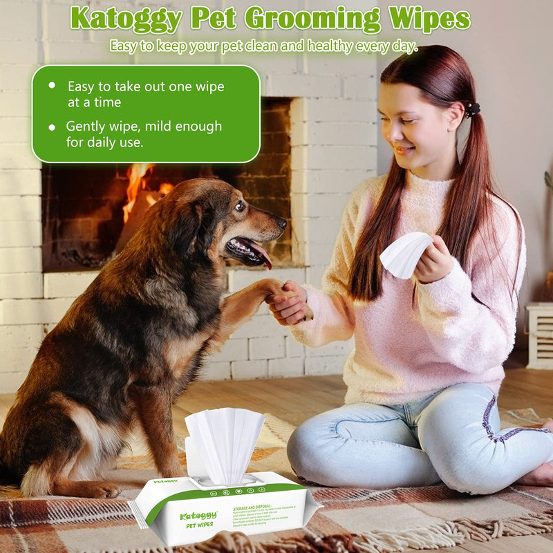 Katoggy Pet Wipes, Plant-Based and Compostable Wipes for Dogs/Cats, Hypoallergenic, Deodorizing Grooming Pet Wipes for Paws, Body and Butt 100-Count - PawsPlanet Australia