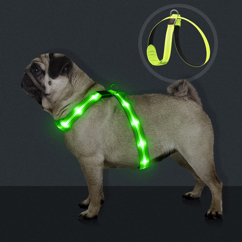 KOSKILL LED Dog Harness Rechargeable Illuminated Dog Harness Glows in the Dark LED Dog Vest Reflective Dog Lights for Night Walks Green M - PawsPlanet Australia
