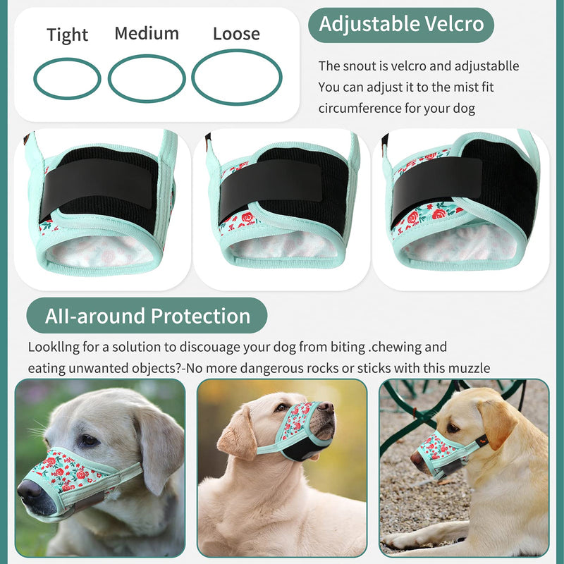 HEELE Dog Muzzle,Soft Nylon Print Muzzle Air Mesh Breathable Adjustable Loop Pattern Pets Muzzles for Small Medium Large Dogs,Stop Biting Barking and Chewing S Cyan flower - PawsPlanet Australia
