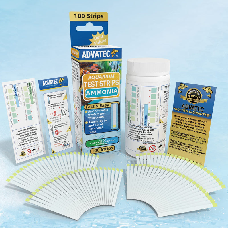 Ammonia Aquarium Test Strips - for Fresh/Salt Water Aquariums, Lab Grade, for Professional Or Home Use - Fast & Accurate Results! (100 Count) 100 Count - PawsPlanet Australia