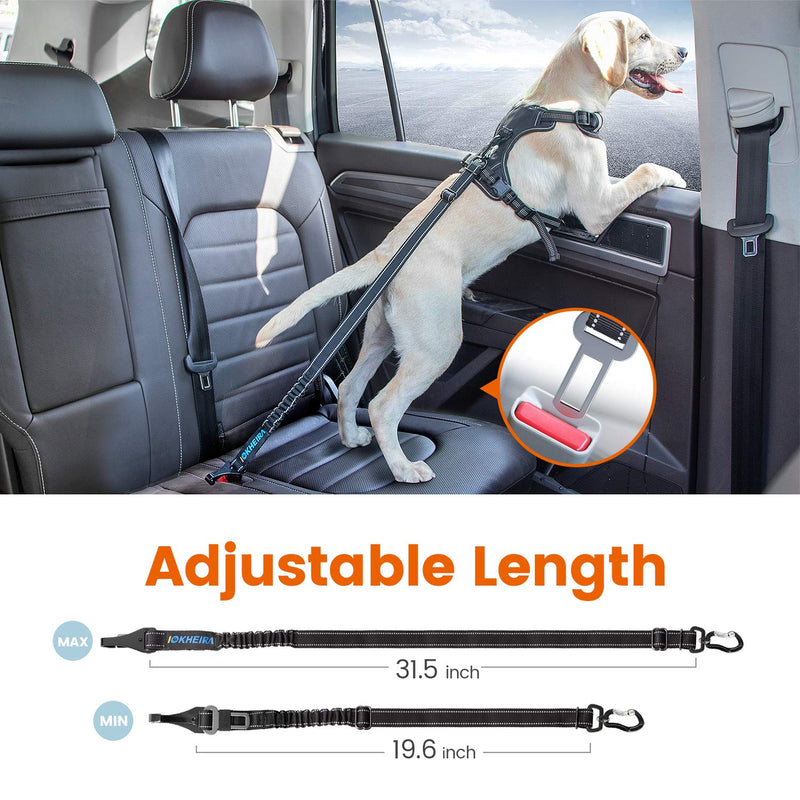 [Australia] - IOKHEIRA Dog Seat Belt, Updated 3-in-1 Multifunctional Pet Safety Belt Reflective Bungee Dog Car Harness with Hook Latch & Seatbelt Buckle, Swivel Aluminum Carabiner Black Single Leash 