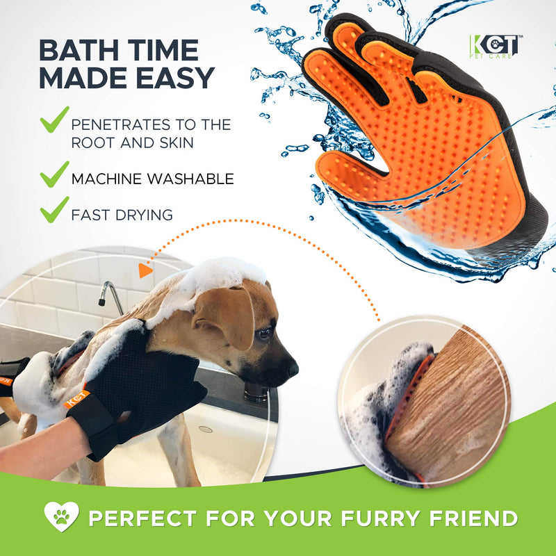 KCT Pet Care Pet Grooming Gloves - Gentle Deshedding Glove - Cat Grooming Glove - Dog Grooming Gloves - 260 Silicone Tips Per Dog Shedding Brush Glove - PawsPlanet Australia