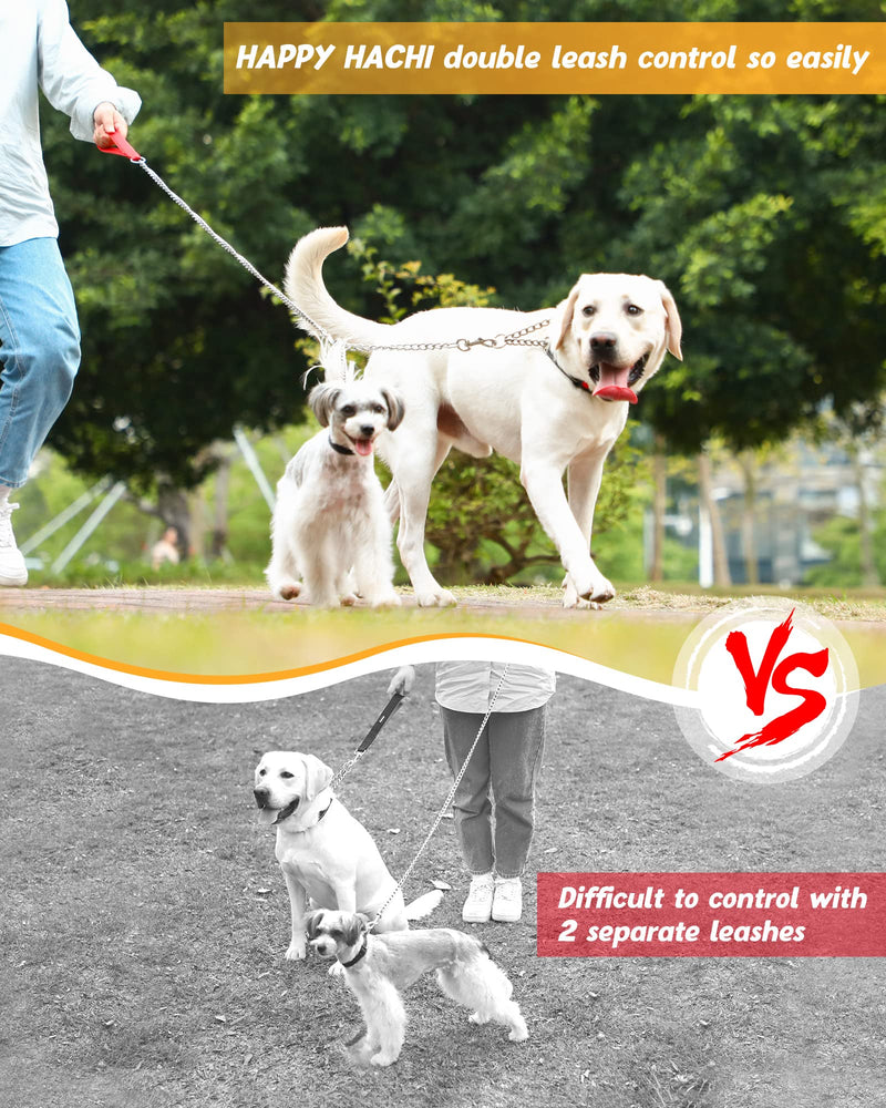 HAPPY HACHI Double Dog Heavy Duty Steel Chain Lead Hiking Leash for 2 Dogs XS-2.5mm*40cm - PawsPlanet Australia