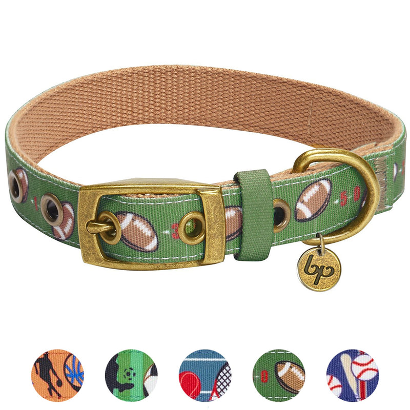 [Australia] - Blueberry Pet 5 Patterns Durable Sports Fan Canvas Dog Collars Collar - (13"-16.5") Neck * 3/4" Wide Sports - Football 
