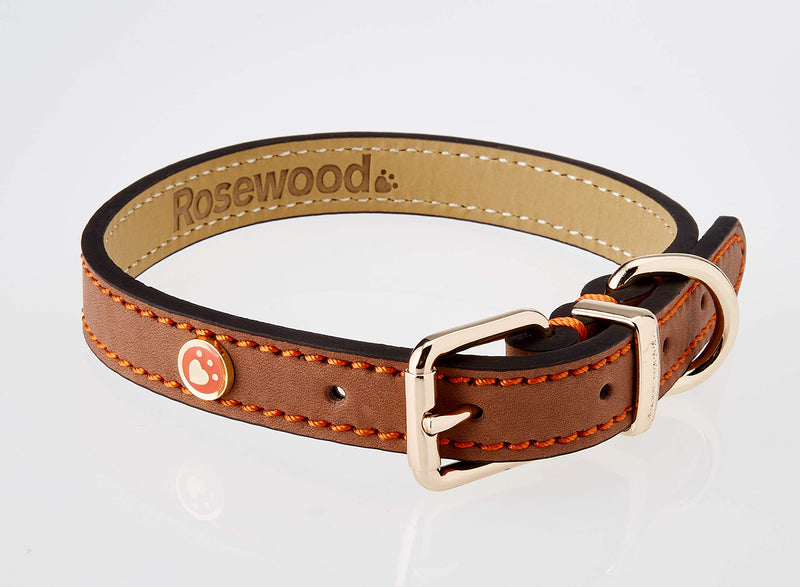 Rosewood Luxury Leather Dog Collar, Brown 1 - PawsPlanet Australia