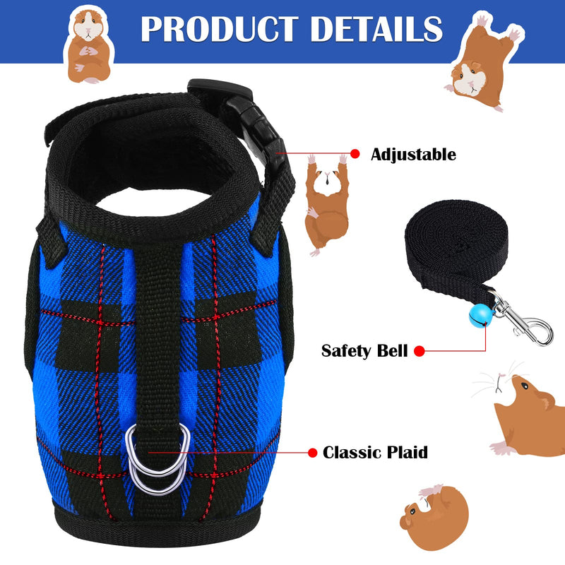 2 Pieces Guinea Pig Harness and Leash Soft Plaid Small Pet Harness with Safety Bell Adjustable No Pulling Comfort Padded Walking Vest for Ferret Chinchilla and Similar Small Animals (S) S - PawsPlanet Australia