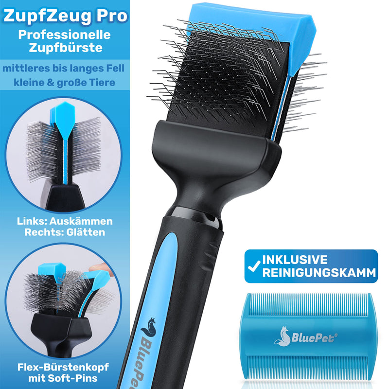 BluePet "ZupfZeug Pro" Professional Long Hair Dog Brush - Slicker Brush for Dogs and Cats - Gently Removes Undercoat, Tangles & Knots Small - PawsPlanet Australia