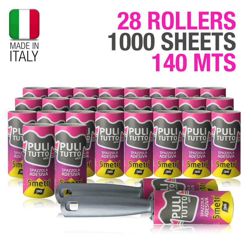 Sticky lint roller. Pet hair remover. 28 refill. 140 metres long roll of sticky paper. Suitable for clothes, hair, pets, sofas, rugs, carpets, seats, lint, dust. 100% made in Italy - PawsPlanet Australia