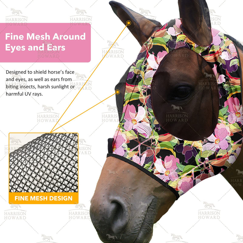 Harrison Howard Superior Comfort Horse Fly Mask with Soft Mesh UV Protection for Horse-Blossom Vibe L Blossom Vibe - PawsPlanet Australia