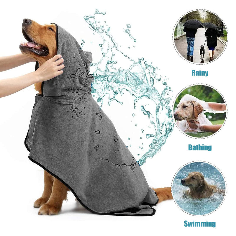 Kajiewo Dog Drying Coat - Dog Bathrobe Towel - Microfibre Material Fast Drying Super Absorbent Dog Cat Pet Bath Robe for Small Medium Large XL Dogs S:Back Length 15.7inch - PawsPlanet Australia