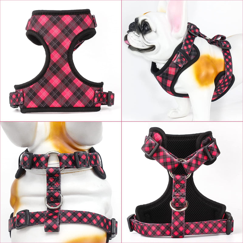 Dog Harness Puppy Small Medium Pet: No Pull Adjustable Back Clip Floral Pattern for Pet Girl/Boy Soft Comfortable Walking Running Hiking Checkered - PawsPlanet Australia