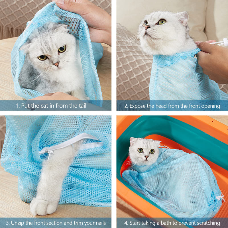 ETELIAR 2 pieces cat bathing bag, cat care bag, adjustable cat washing bag, multifunctional cat restraint bag, prevent scratching, biting for bathing, nail trimming - PawsPlanet Australia