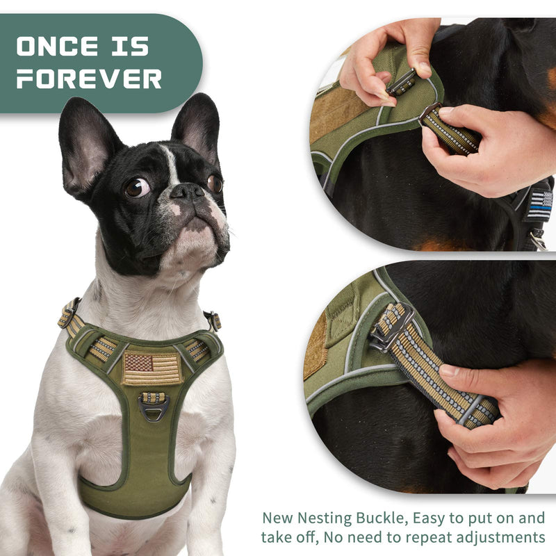 BUMBIN Tactical Dog Harness for Small Dogs No Pull, Famous TIK Tok No Pull Puppy Harness, Fit Smart Reflective Pet Walking Harness for Training, Adjustable Dog Vest Harness with Handle Green S S(Nest 14"-18", Chest 15"-25") Army Green - PawsPlanet Australia