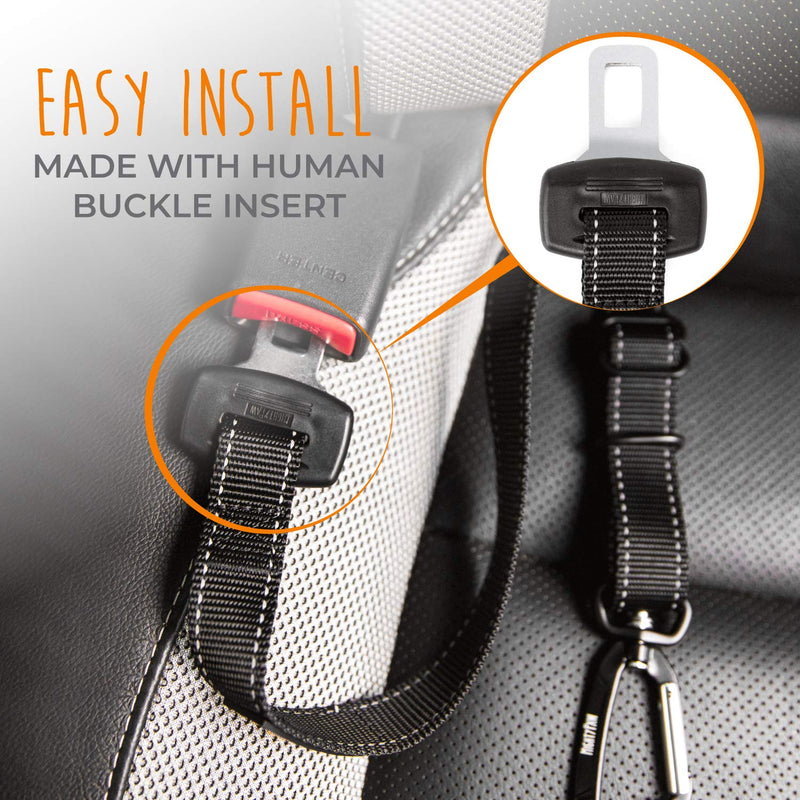 [Australia] - Mighty Paw Dog Seat Belt | Pet Safety Belt, Created with Human Seatbelt Material. All-Metal Hardware with Adjustable Length Strap. Exceeds Dog Safety Standards. Keep Your Dog Secure in The Car Black 