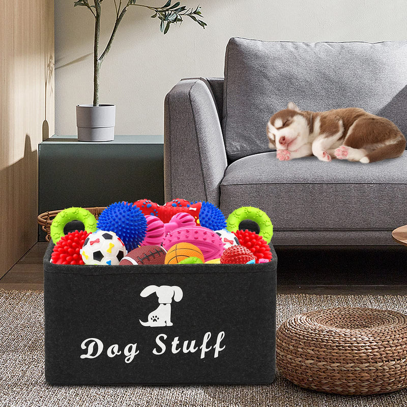 Morezi Felt Pet Toy and Accessory Storage Bin, Basket Chest Organizer - Perfect for Organizing Pet Toys, Blankets, Leashes and Food - Dark Grey Dog Dark Crey - PawsPlanet Australia