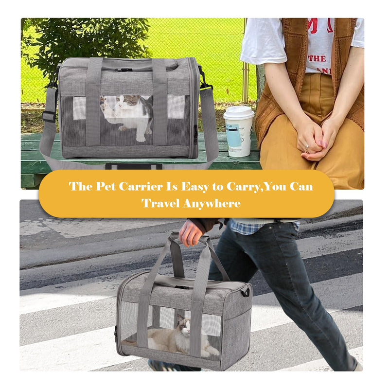 MUYG Travel Carrier for Cats,Cat Soft-Sided Carriers Collapsible Ventilated Breathable Puppy Carrier for Small Dogs Airline Approved Cats Carrier for Small Medium Cat Dog Puppies Under to 15 Lb(Grey) - PawsPlanet Australia