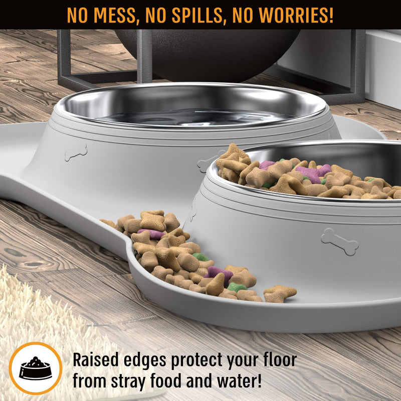 Active Pets Dog Bowl Set, Stainless Steel No Spill Mess-Proof Food & Water Dog Food Bowls with Skid Resistant Silicone Mat, Dog Bowls Small Size Dog, Medium, & Large, Pet Puppy Bowls & Dog Dishes 13½ oz each Cool Grey - PawsPlanet Australia