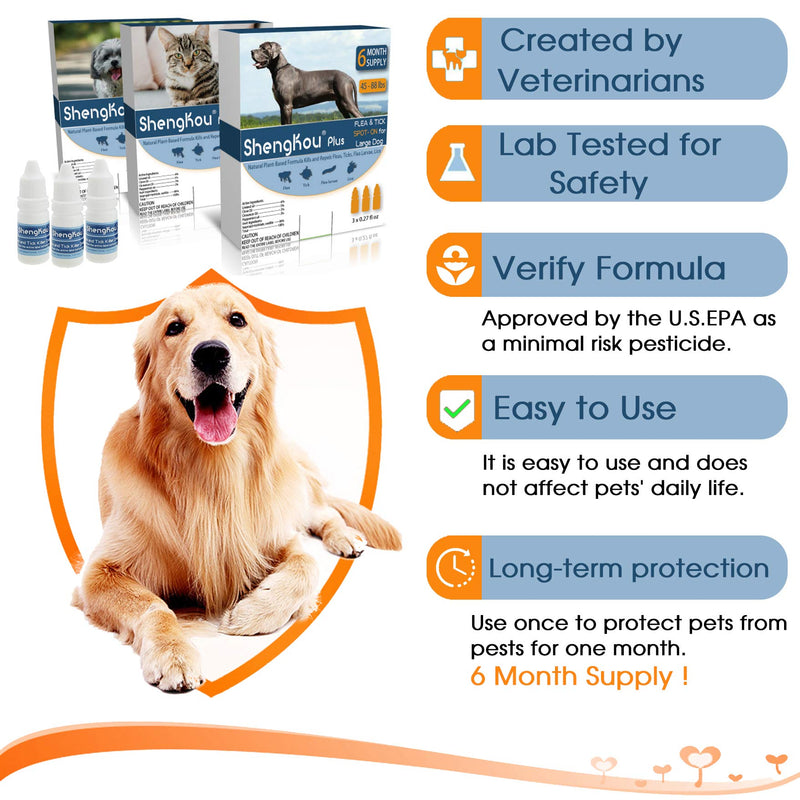 Dog Flea and Tick Treatment and Prevention, Effective Spot-On Made with Natural Formula, 25-45-88 lbs, (6 Month Supply) - PawsPlanet Australia