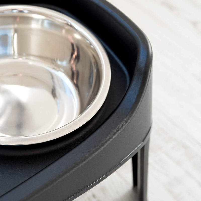 [Australia] - IRIS Pet Elevated Feeder with Stainless Steel Bowls Black Large without Storage 