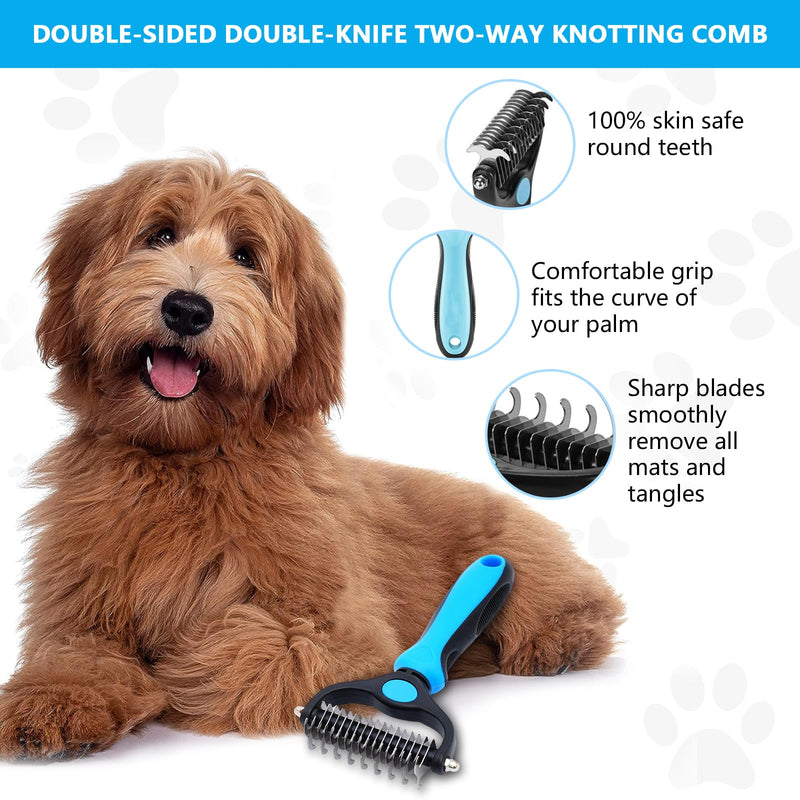 Lithyc Pet Brush - Skin-Friendly Dog Brush Long Hair - Dog Brush Undercoat Applicable to Short, Medium and Long Haired Cats and Dogs (Blue) - PawsPlanet Australia