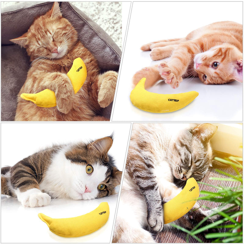 Sotiff 4 Pieces Catnip Toys Yellow Banana Cat Chew Catnip Toys Kitten Interactive Toy Reliable Catnip Filled Cat Toys for Indoor Cats Kittens Chewing Biting Grinding Claw - PawsPlanet Australia