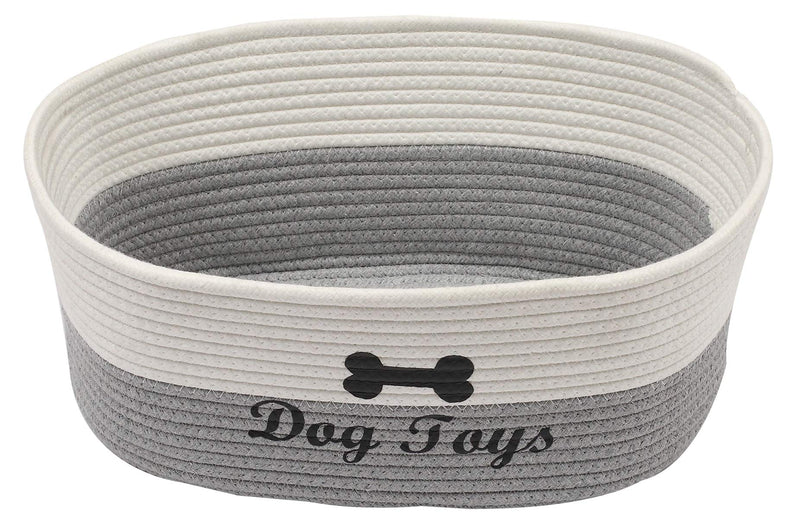Geyecete Cotton Rope dog bins for toys Natural Cotton Rope Clutter Organizer Toy Chest Pet Bed Pet Toy Box-White/Gray White/Gray - PawsPlanet Australia
