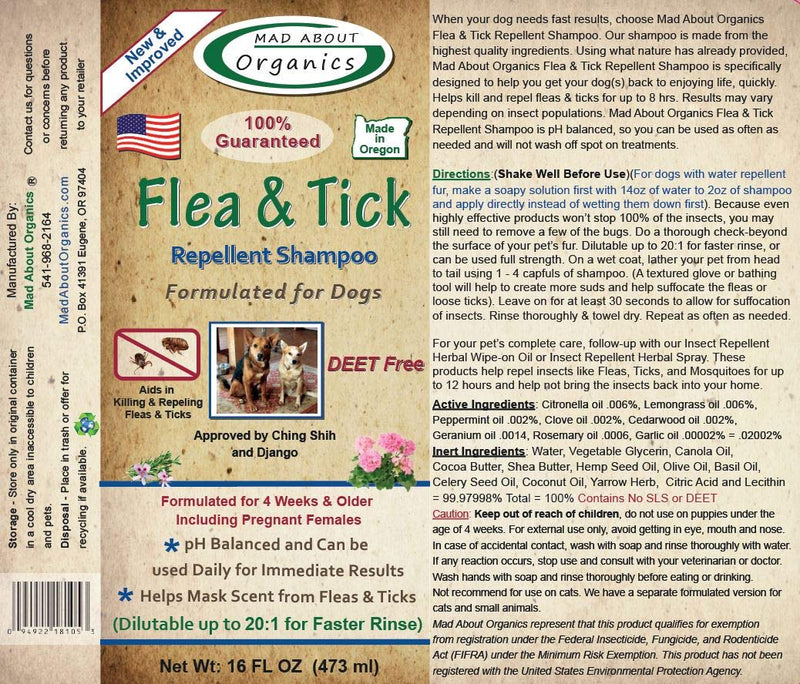 Mad About Organics Flea and Tick Repellent Shampoo Formulated for Dogs 16oz - PawsPlanet Australia