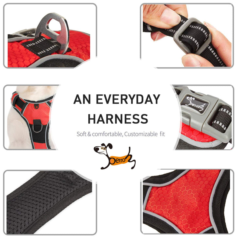 PETTOM Large Dog Harness Red Reflective No Pull Dog Harnesses Adjustable Soft Padded Strong Pet Harness with Handle for Small Medium Large Dogs Training Running(Red,Large) L - PawsPlanet Australia