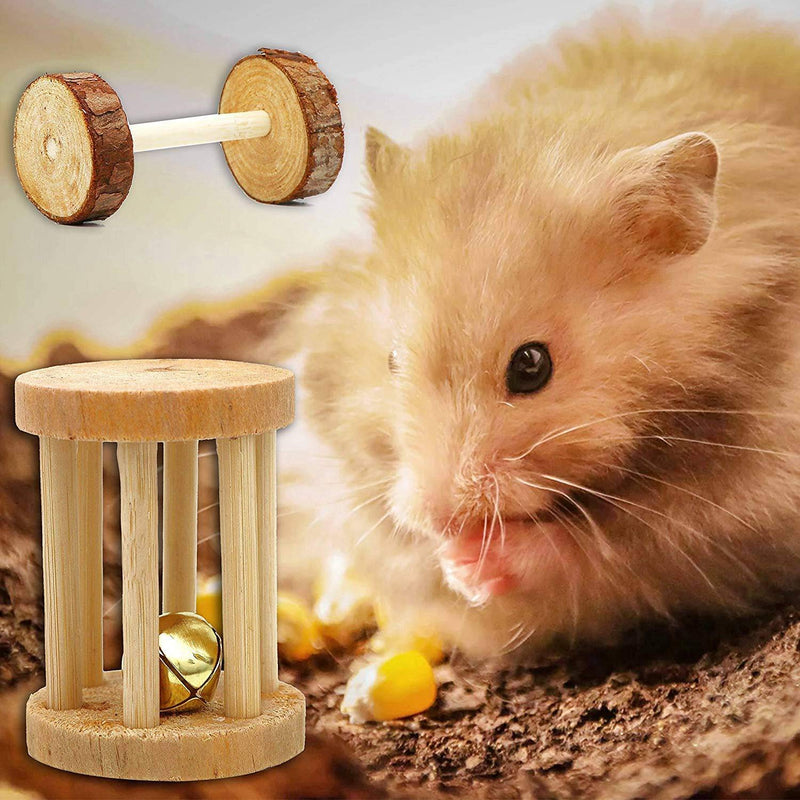 Supmaker Hamster Chew Toys, Guinea Pig Toys Natural Wooden Gerbil Rats Chinchillas Toys Accessories Dumbbells Exercise Bell Roller Teeth Care Molar Toy for Birds Bunny Rabbits Gerbils - PawsPlanet Australia