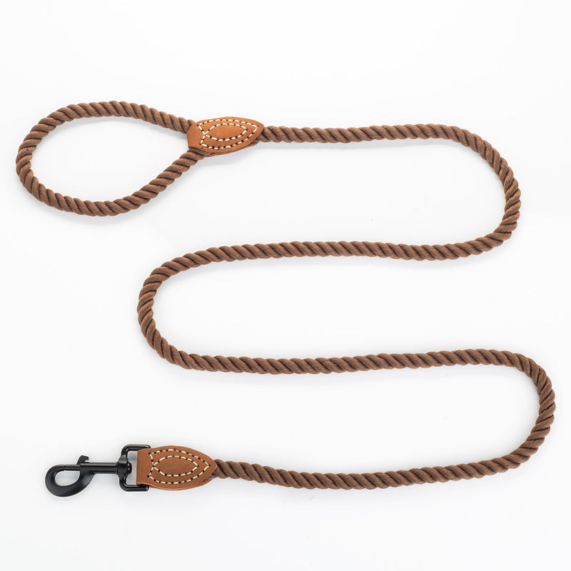[Australia] - Mile High Life Braided Cotton Rope Leash with Leather Tailor Handle and Heavy Duty Metal Sturdy Clasp (4/5/6 FEET) 6 FT Dark Brown 
