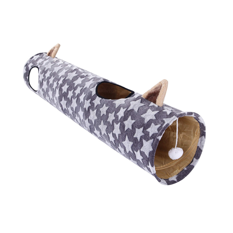 LUCKITTY Cat Plush Tunnel Toy with Ball for Cat Kitten Dog Rabbit 47.2Inch/120Cm Grey - PawsPlanet Australia